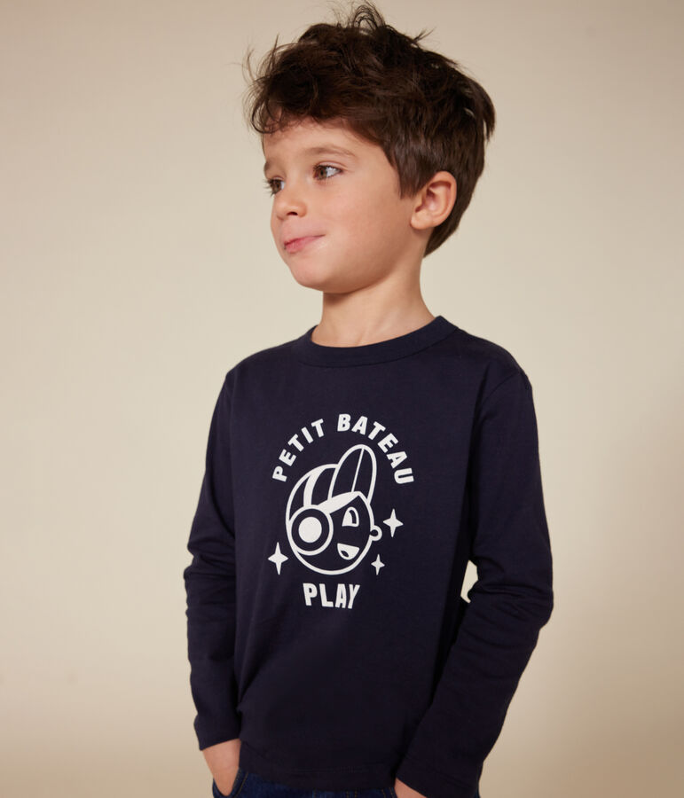 Boys' long-sleeved fine jersey T-shirt SMOKING blue