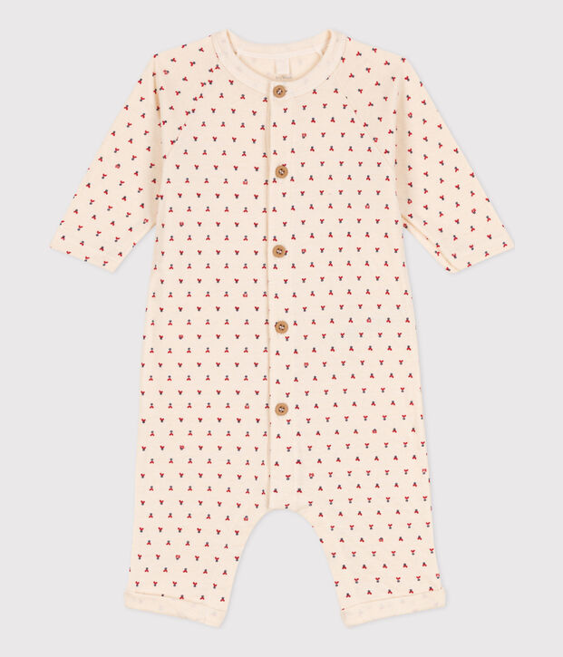 Babies' Heart Patterned Cotton Tube Knit Jumpsuit Ecru/multicolor
