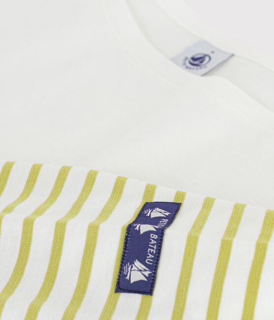 Women's stripy cotton Breton top MARSHMALLOW green/MOSS