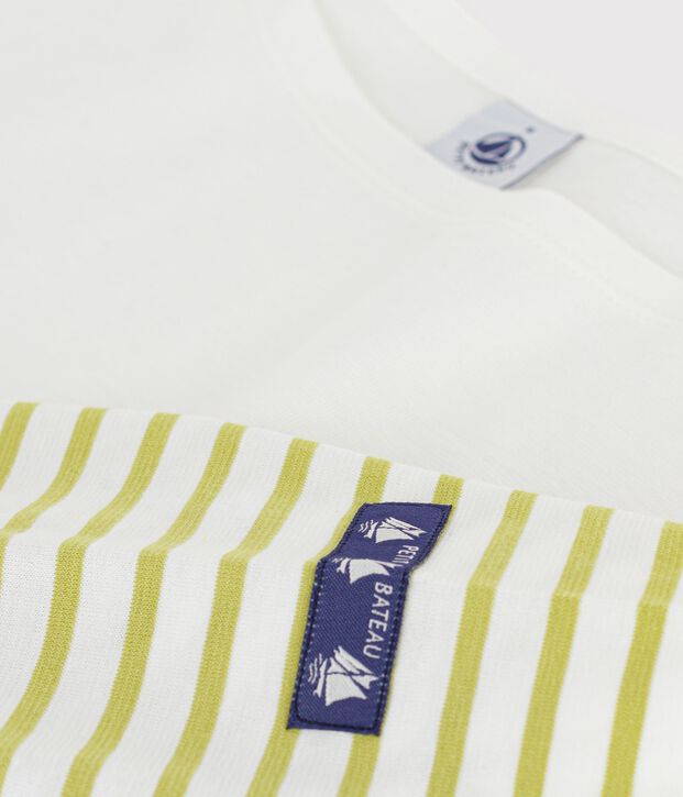 Women's stripy cotton Breton top white/green
