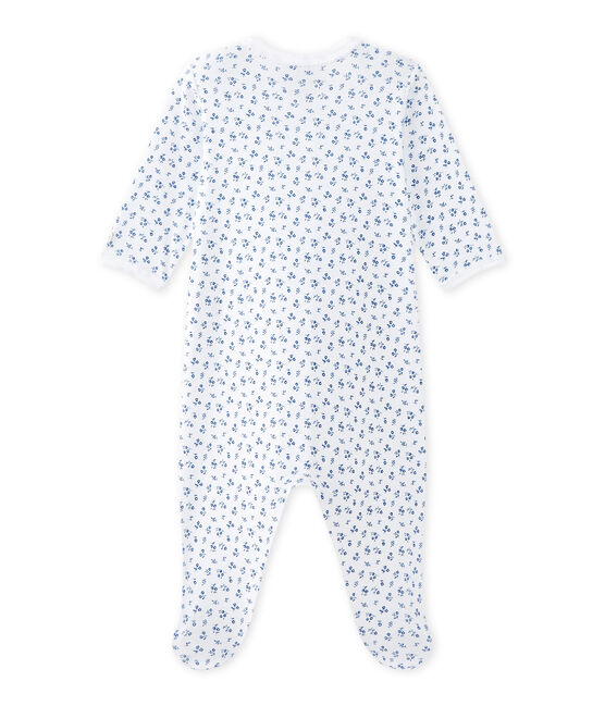 Baby girl's print sleepsuit ECUME white/BLEU blue
