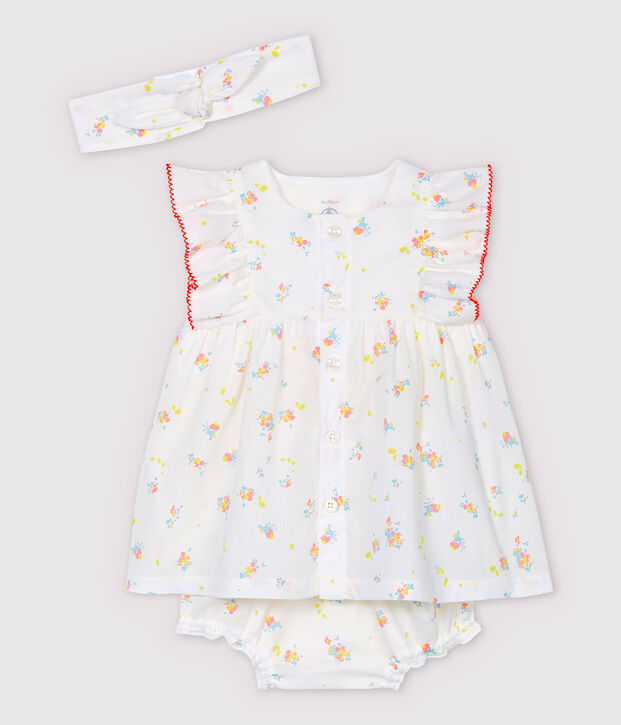 Baby Girls' Sleeveless Organic Cotton Poplin Dress with Bloomers and Headband white/multicolor