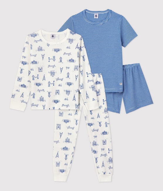 Kids Petit Bateau Collared Pyjamas - White/Blue Stars