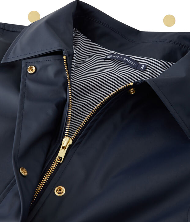 Women's suit style short raincoat. Petit bateau x Marie-Agn&egrave;s Gillot blue