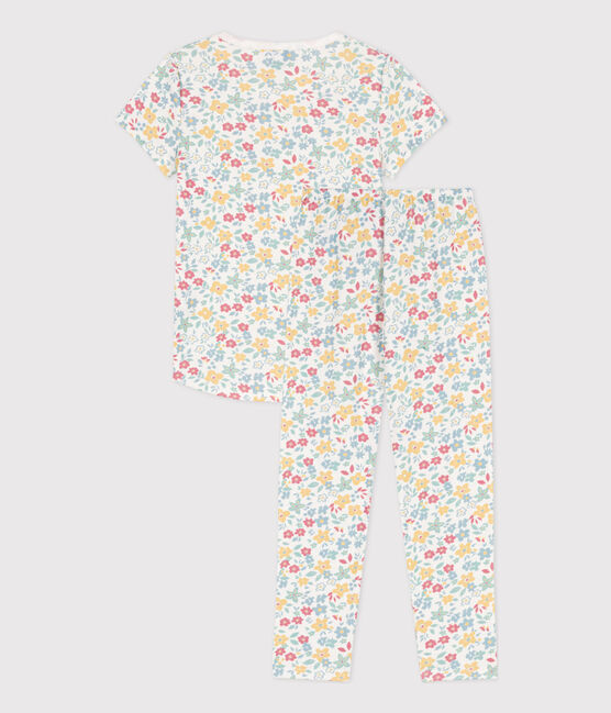 Girls' Floral Short-Sleeved Cotton Pyjamas MARSHMALLOW white/MULTICO white