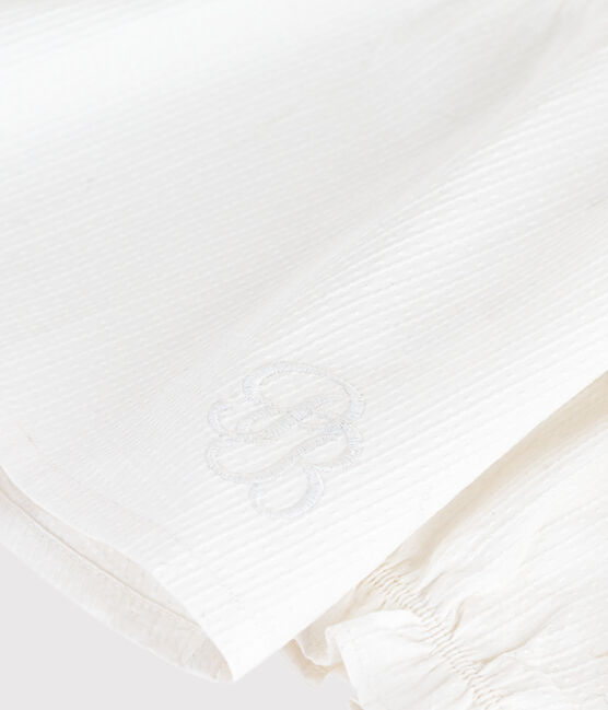 Babies' long-sleeved cotton poplin blouse with a collar and embroidery ECUME white