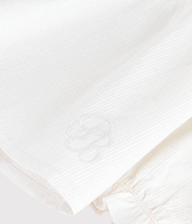 Babies' long-sleeved cotton poplin blouse with a collar and embroidery white