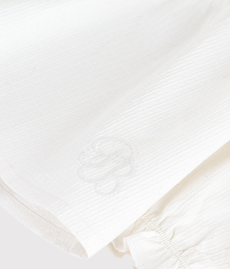 Babies' long-sleeved cotton poplin blouse with a collar and embroidery white