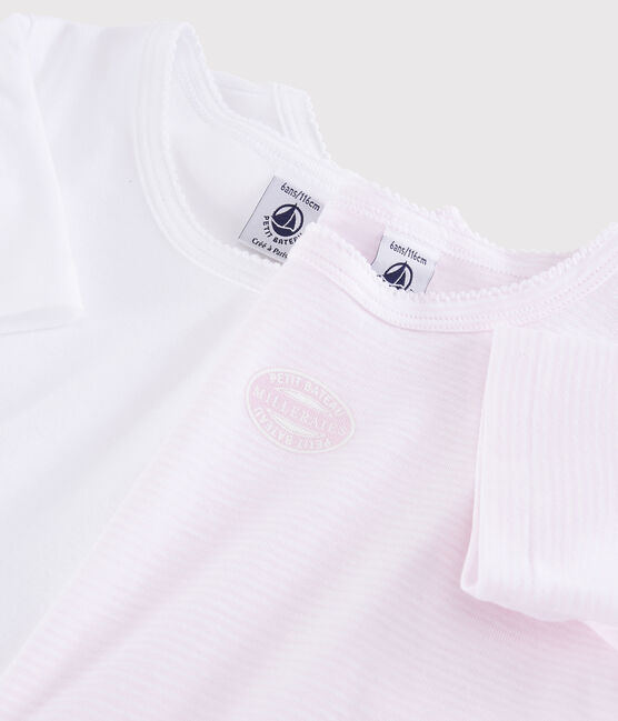 Girls' Ribbed Pink Short-Sleeved Pinstriped T-shirt - 2-Pack variante 1
