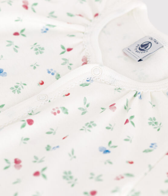 Babies' short fruit-pattern cotton jumpsuit MARSHMALLOW white/MULTICO white