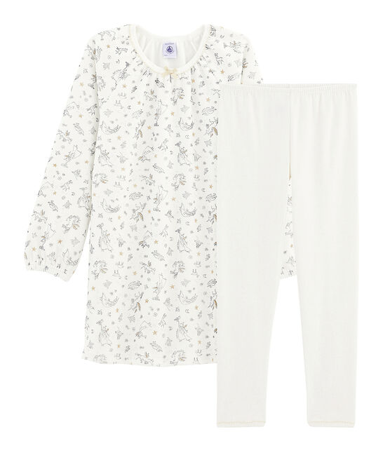 Girls' Velour Nightdress with Leggings MARSHMALLOW white/MULTICO white