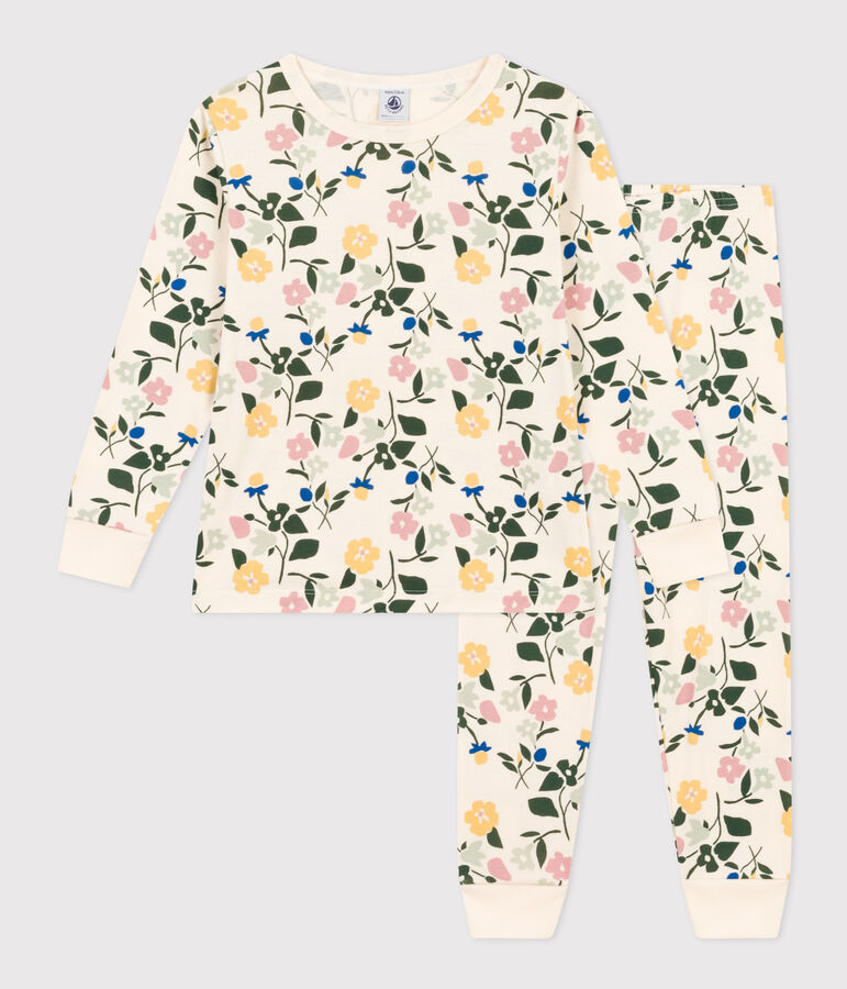 Children's Floral Print Cotton Pyjamas Ecru/multicolor