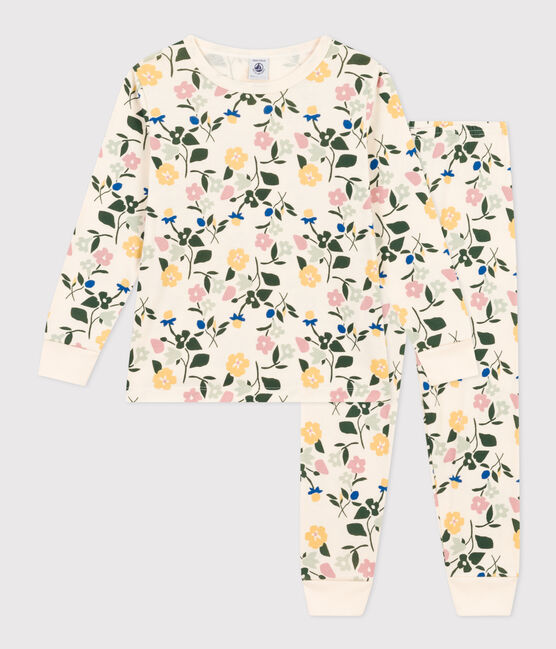 Children's Floral Print Cotton Pyjamas AVALANCHE white/MULTICO