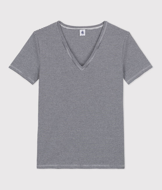 Women's Iconic Cotton V-Neck T-Shirt SMOKING blue/MARSHMALLOW white