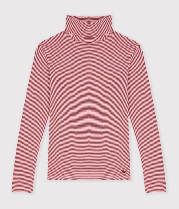 Women's stripy cotton rollneck top red/white