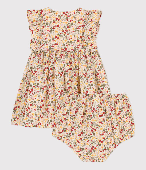 Babies' Sleeveless Poplin Dress With Bloomers Ecru/multicolor