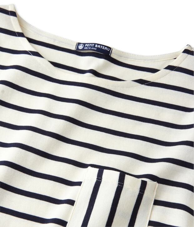 T-shirt femme manches longues en c&ocirc;te originale white/blue