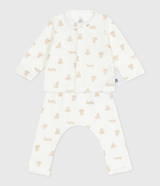 Babies' teddy bear print cotton 3-piece gift set MARSHMALLOW /BRUN