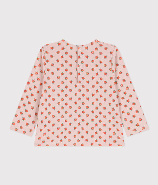 Babies' Long-Sleeved Cotton T-Shirt SALINE pink/MULTICO white