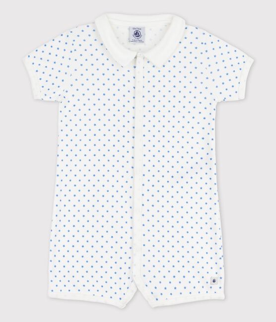 Babies' Starry Cotton Playsuit MARSHMALLOW white/BRASIER blue