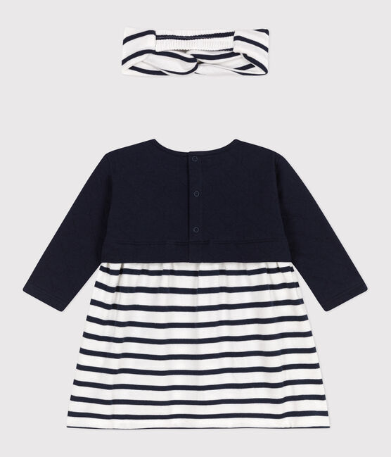Babies' long-sleeved tube-knit and cotton dress complete with a matching ribbed headband variante 1