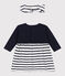 Babies' long-sleeved tube-knit and cotton dress complete with a matching ribbed headband variante 1