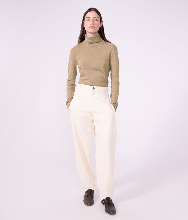 Women's plain cotton rollneck beige