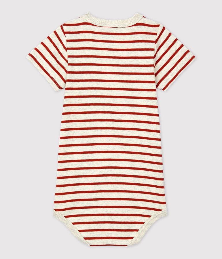 Babies' Striped Organic Cotton Bodysuit With Henley Neck beige/brown