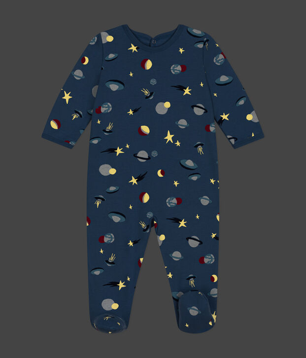 Babies' brushed fleece space print pyjamas blue/multicolor