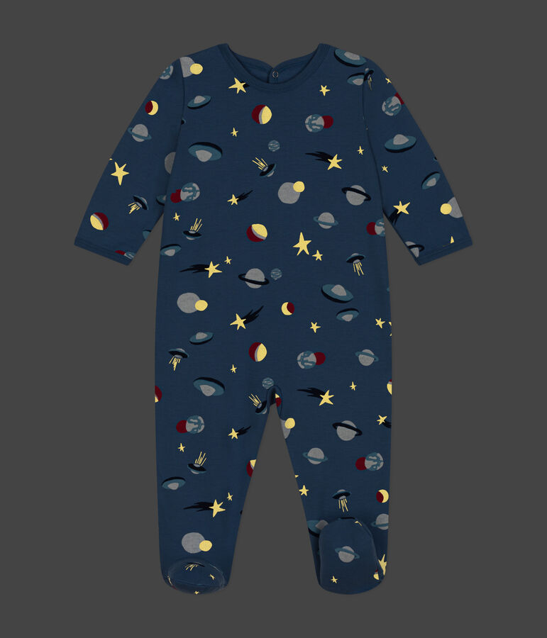 Babies' brushed fleece space print pyjamas BEACH blue/MULTICO