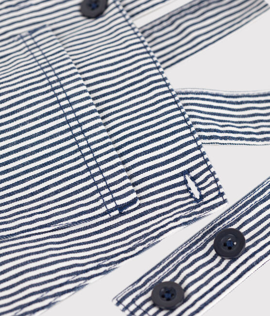 Girls' Stripy Cotton Dungarees MEDIEVAL blue/MARSHMALLOW white