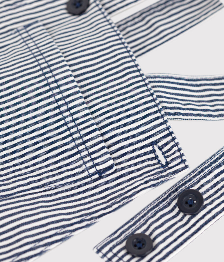 Girls' Stripy Cotton Dungarees blue/white