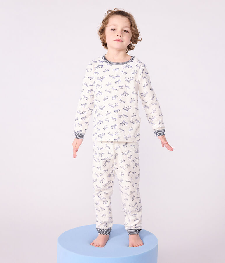 Children's velour pyjamas with a zebra print Ecru/blue
