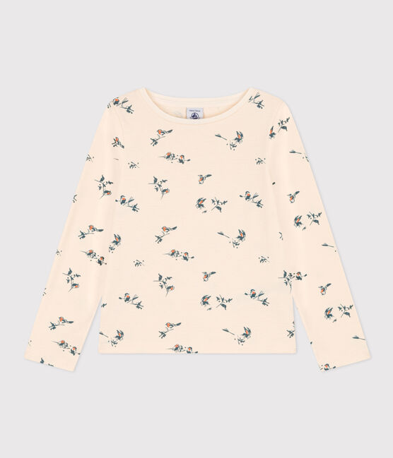 Girls' long-sleeved floral print cotton T-shirt AVALANCHE white/MULTICO