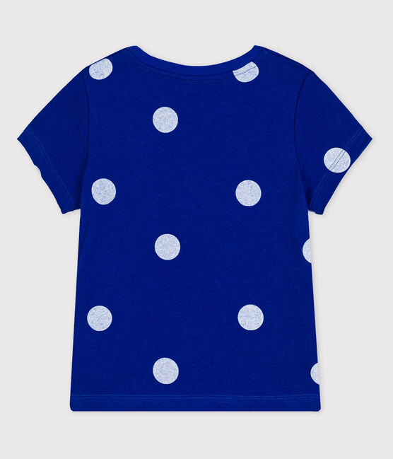 Girls' Short-Sleeved Cotton and Linen Blend T-Shirt SURF blue/MARSHMALLOW white