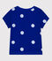 Girls' Short-Sleeved Cotton and Linen Blend T-Shirt SURF blue/MARSHMALLOW white