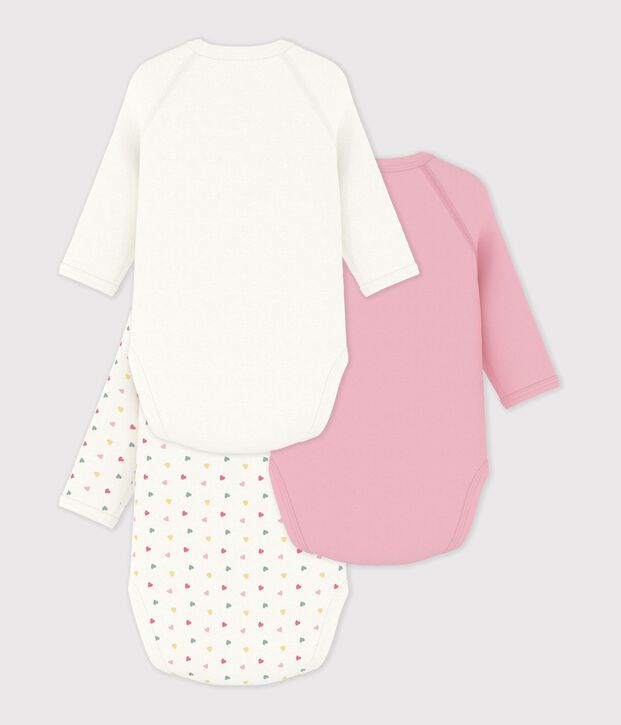 Pack of babies' long-sleeved printed cotton wrapover bodies multicolor