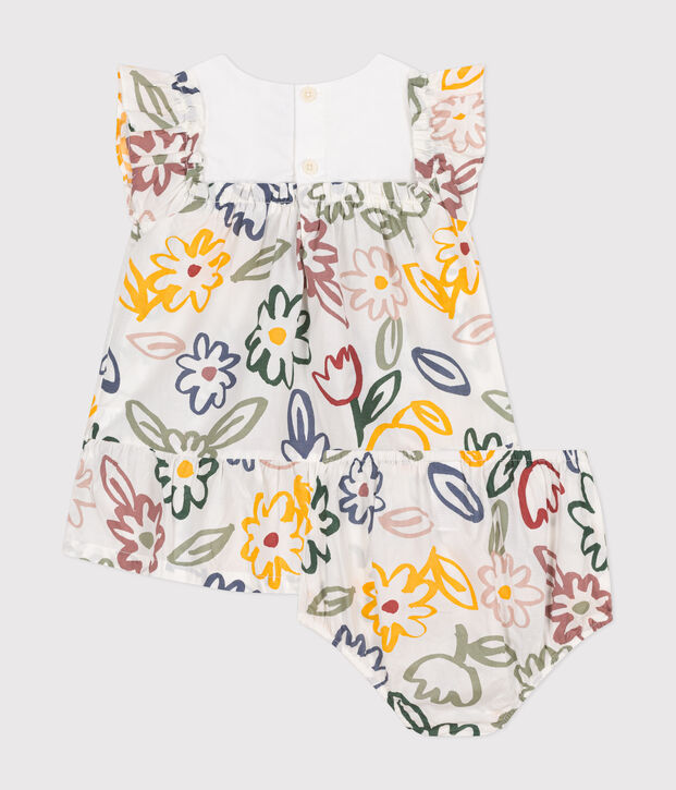 Babies' short-sleeved dress with poplin bloomers white/multicolor