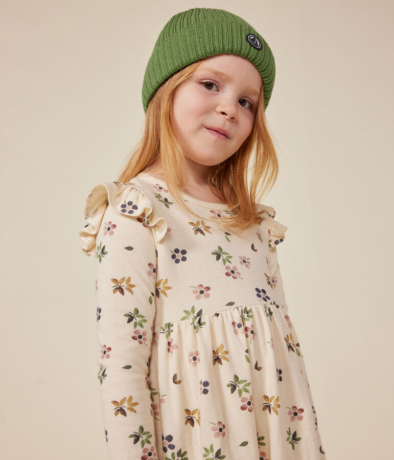 Girls' long-sleeved tube knit dress Ecru/multicolor