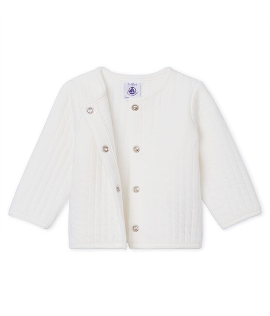 Baby girls' cardigan in quilted tube knit MARSHMALLOW white