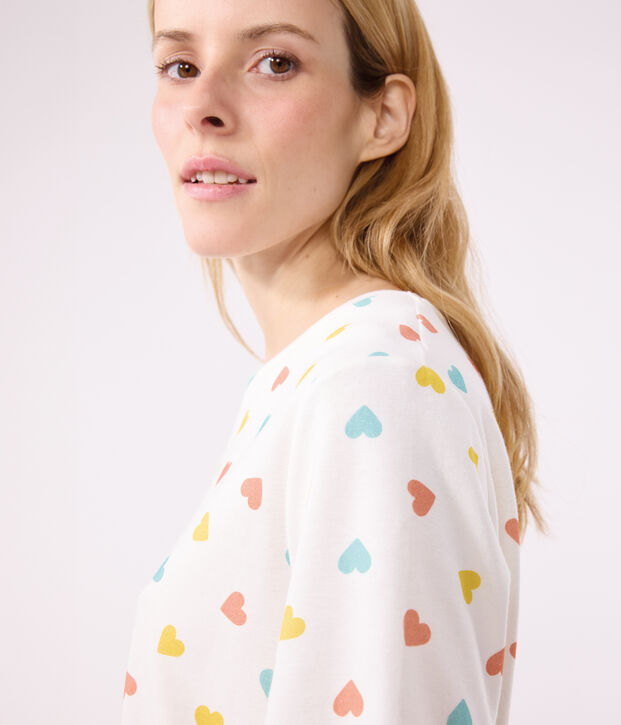 Women's short heart print cotton pyjamas white/multicolor