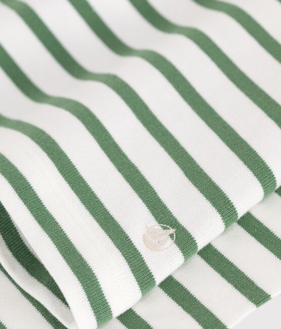 Women's long-sleeved cotton Breton top MARSHMALLOW green/PALMERAIE