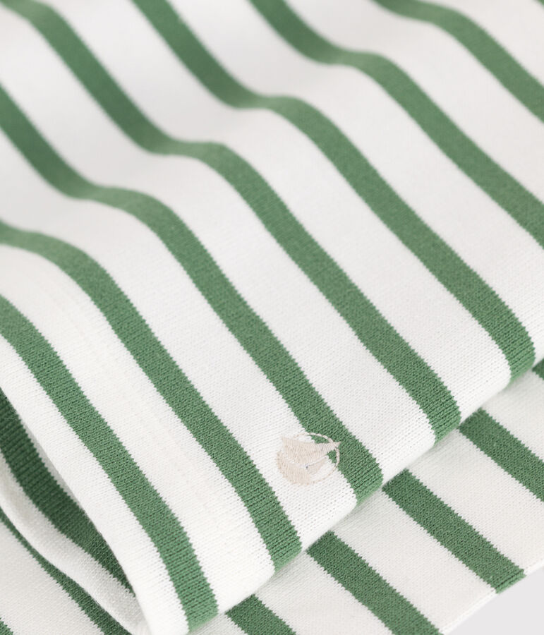 Women's long-sleeved cotton Breton top white/green