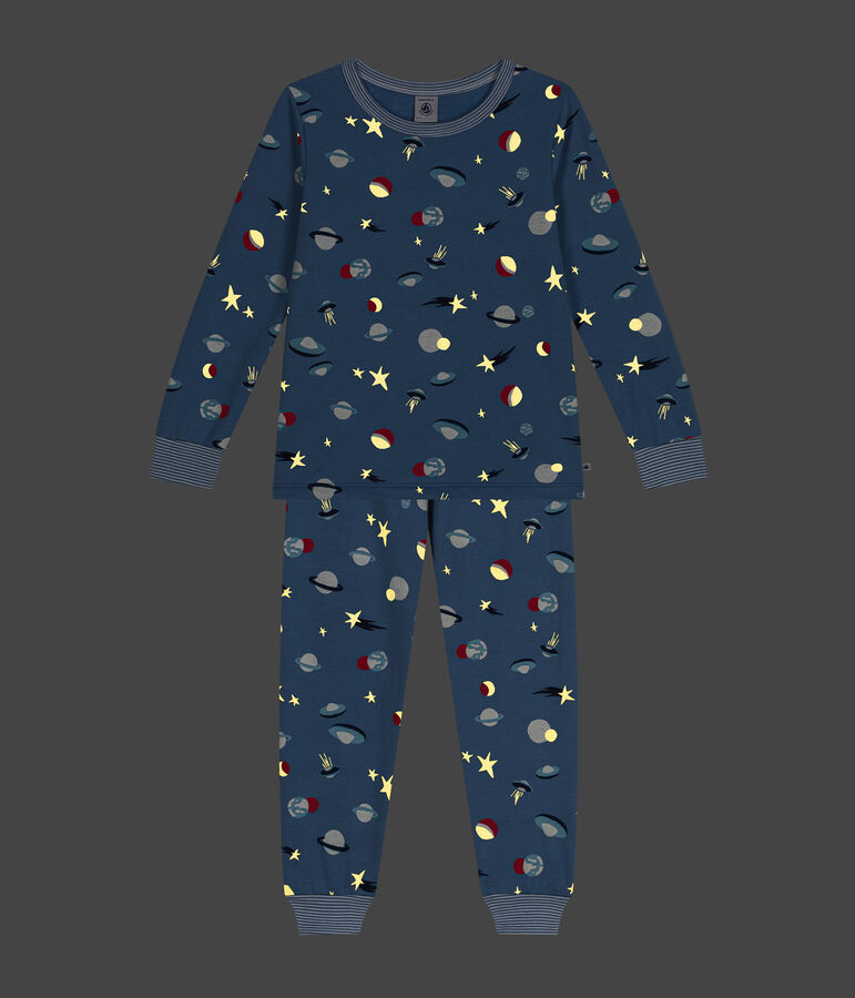 Children's space print brushed fleece pyjamas BEACH blue/MULTICO