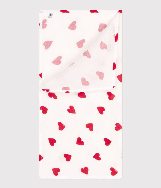 HEART PRINT COTTON GAUZE MUSLIN FOR BABY white/red