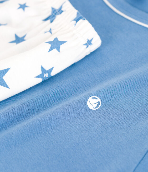 Children's short cotton pyjamas blue/white