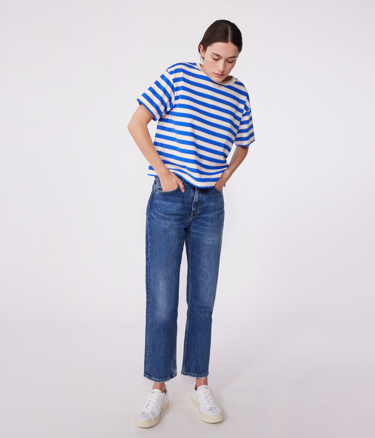 The Boxy stripy cotton T-Shirt for women Ecru/multicolor