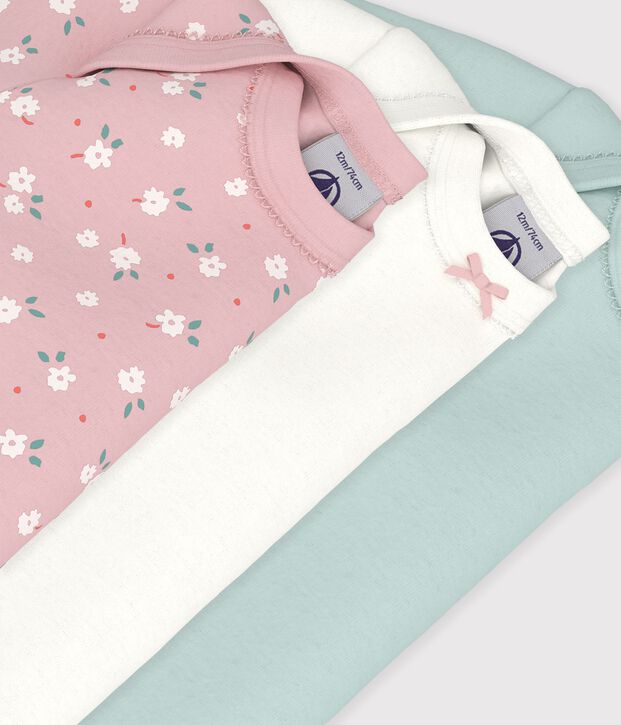 Pack of babies' long-sleeved bodies in cotton printed with flowers multicolor