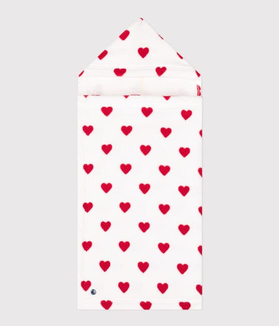 Babies' heart patterned terry bath cape MARSHMALLOW white/TERKUIT red