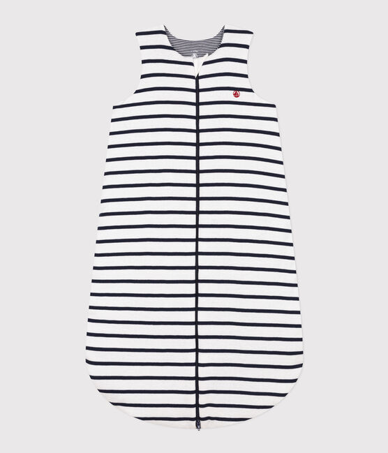 Stripy cotton 2 TOG sleeping bag MARSHMALLOW white/SMOKING blue